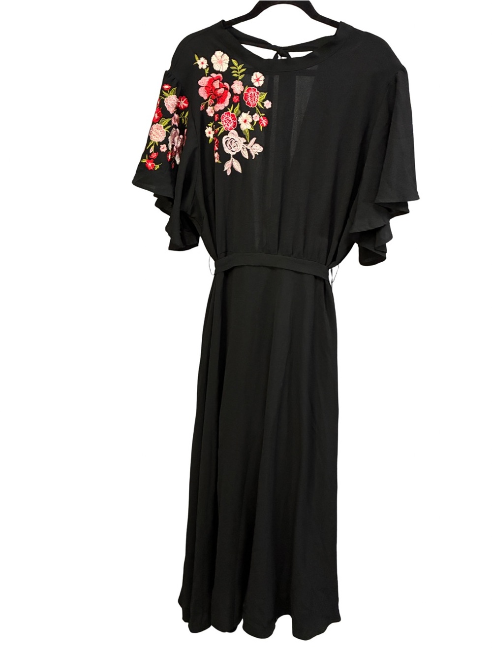 Black Maxi Dress with Floral Embroidery